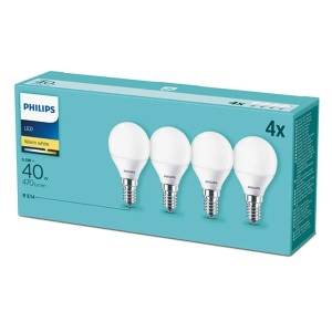 240v 5.5w E14 LED 2700K Non Dimmable 470lm Frosted/ Opal 4 pack - Philips