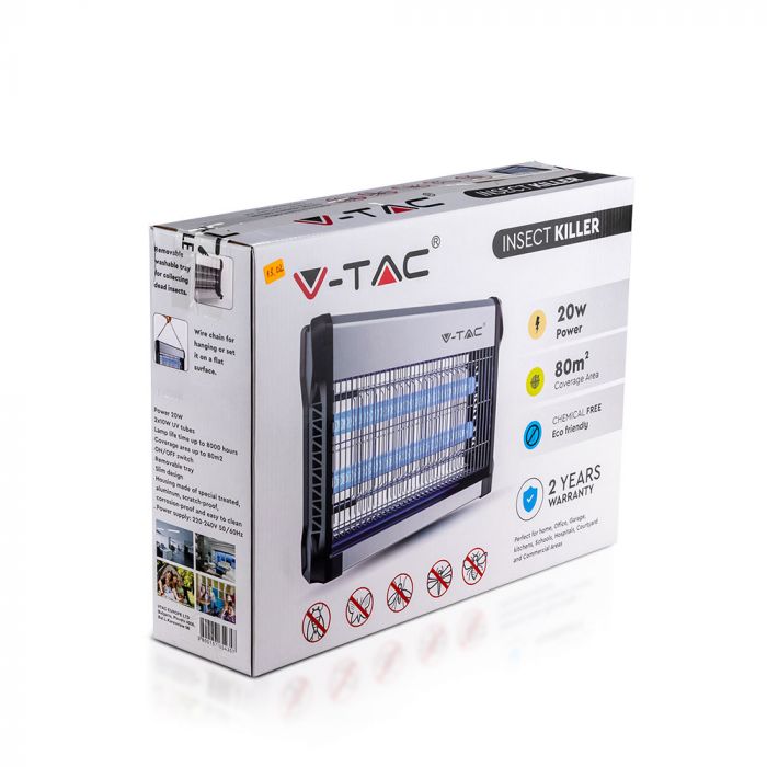 V-Tac 3220 2 x 10W Flykiller Coverage 80m2 Insect Killer Unit - V-Tac - VT-3220