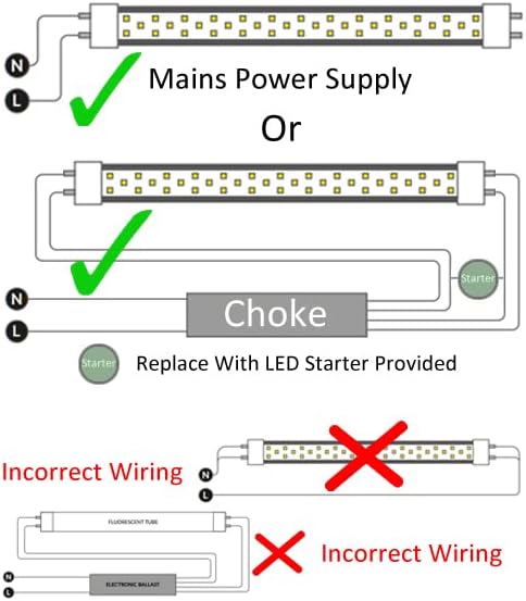 Bright Source LED 4FT T8 Tube, 3CCT Colour Switchable 3000K 4000K 6000K, 4ft (1200mm), 18W, 2340lm, 36w T8 Fluorescent Equiv., Starter Included, use with Direct Mains or Fitting with Magnetic Ballast