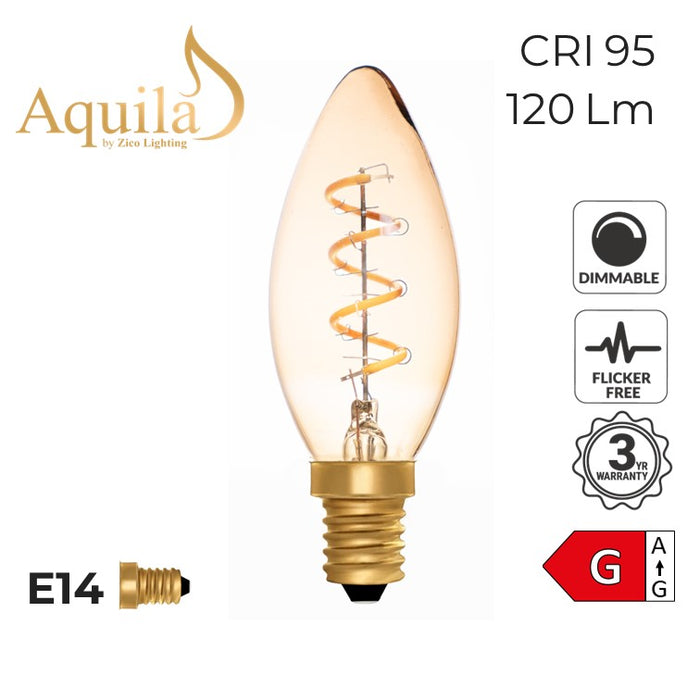 Zico ?Candle C35 Helix Amber 2W 2000K E14 Light Bulb Dimmable