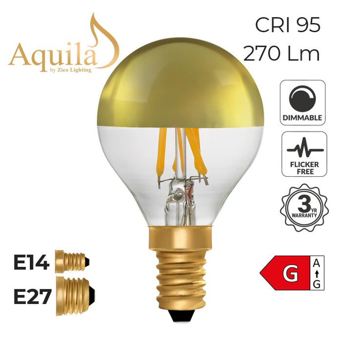 Zico Golfball G45 Gold Mirrored 4W 2200K Light Bulb Dimmable