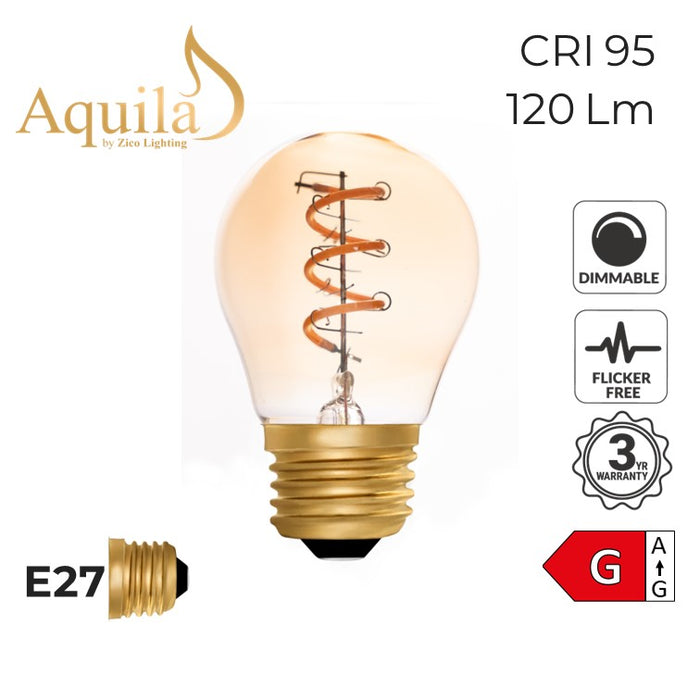 Zico Golfball G45 Helix Amber 2W 2000K E27 Light Bulb Dimmable