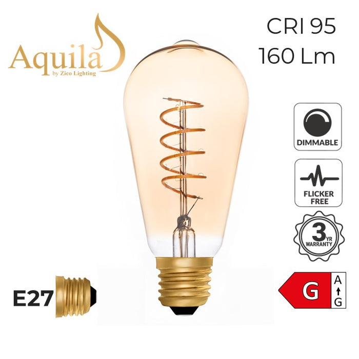 Zico ?Squirrel Cage ST64 Helix Amber 4W 2000K E27 Light Bulb Dimmable