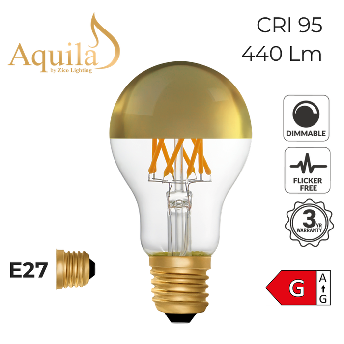 Zico GLS A60 Gold Mirrored 6W 2200K E27 Light Bulb Dimmable
