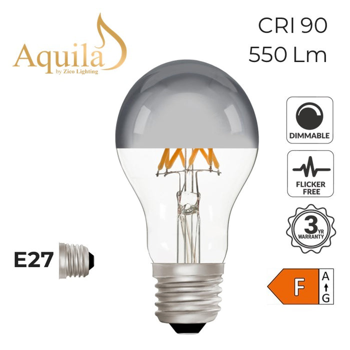 Zico GLS A60 Silver Mirrored 6W 2700K E27 Light Bulb Dimmable
