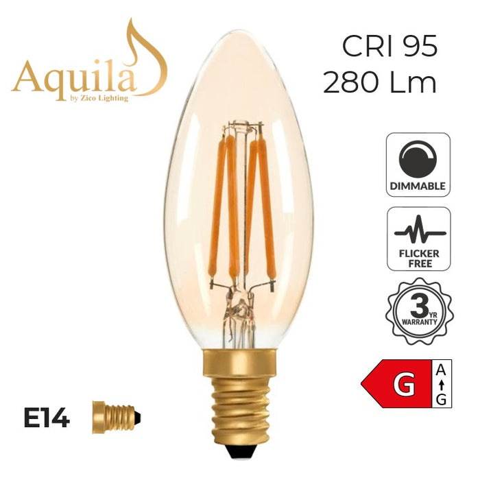 Zico Candle C35 Amber 4W 2000K E14 Light Bulb Dimmable