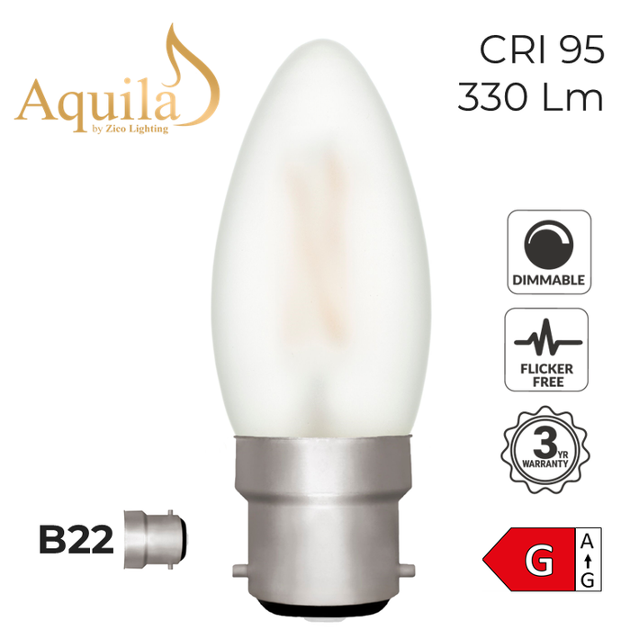 Zico Candle C35 Frosted 4W 2700K B22 Light Bulb Dimmable