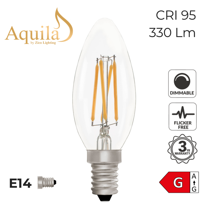 Zico Candle C35 Clear 4W 2700K E14 Light Bulb Dimmable