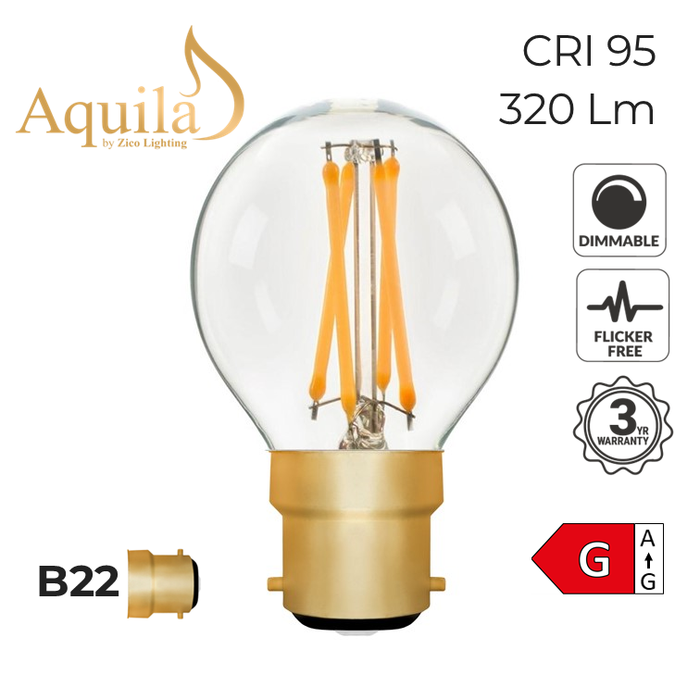 Zico Golfball G45 Clear 4W 2200K B22 Light Bulb Dimmable