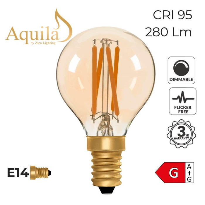 Zico Golfball G45 Amber 4W 2000K E14 Light Bulb Dimmable