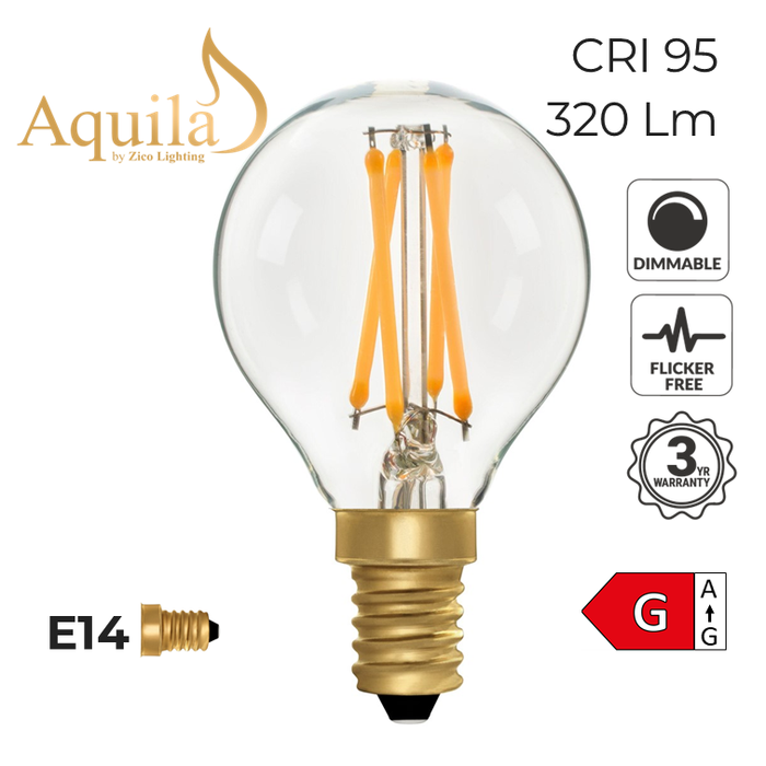 Zico Golfball G45 Clear 4W 2200K E14 Light Bulb Dimmable