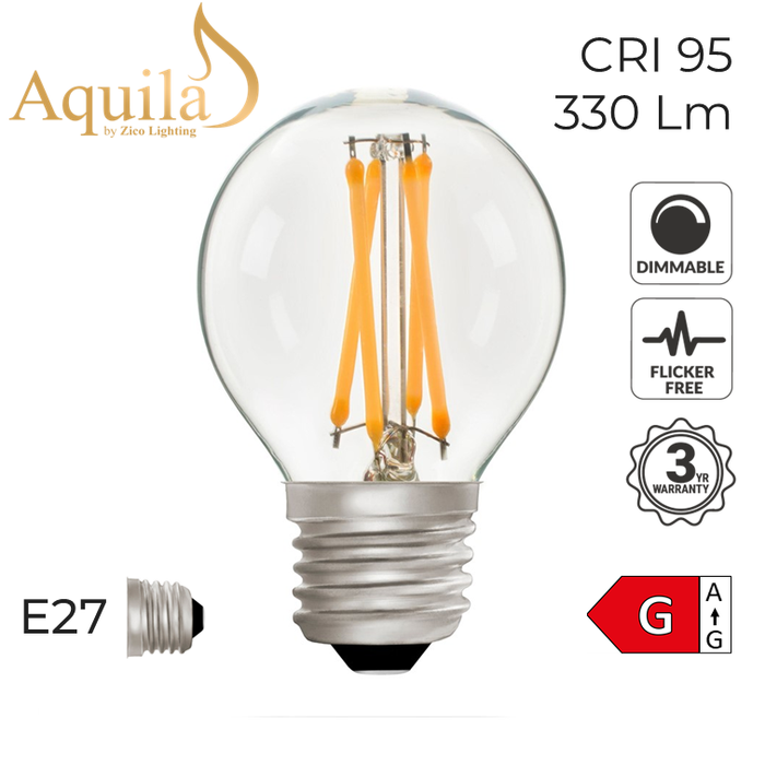 Zico Golfball G45 Clear 4W 2700K E27 Light Bulb Dimmable