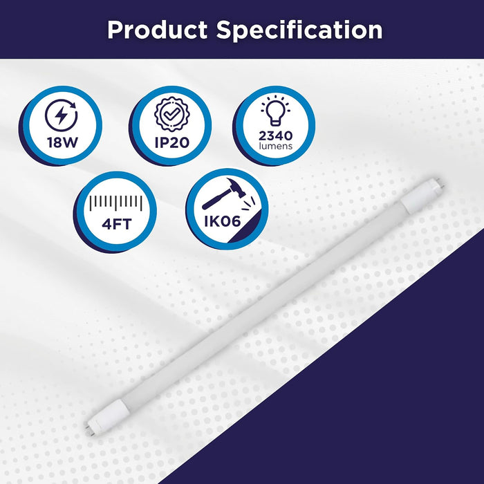 Bright Source LED 4FT T8 Tube, 3CCT Colour Switchable 3000K 4000K 6000K, 4ft (1200mm), 18W, 2340lm, 36w T8 Fluorescent Equiv., Starter Included, use with Direct Mains or Fitting with Magnetic Ballast