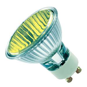 Casell Lighting 240v 50w GU10 PAR16 50mm 25ø Yellow Aluminium Reflector Bulb.