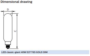31380400 - Philips - LED classic-giant 6.5-40W E27 T65 GOLD DIM 66x273mm LED Filament Squirrel Cage Philips - The Lamp Company