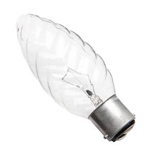 Candle 40w Ba22d/BC 240v GE Clear Twisted Decorative Light Bulb - 46mm