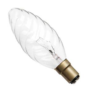 Candle 40w Ba15d/SBC 240v Bell Lighting Clear Twisted Large Decorative Light Bulb - 55mm