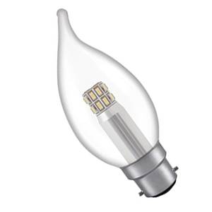 240v 3w B22d Flared (Bent-Tip) Clear 35mm LED Candle 300lm - LFC3CBCWW - Crompton Manor Range