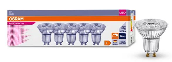 Osram 240v 4.5w Dimmable LED GU10 930 36° 350lms (5 Pack)